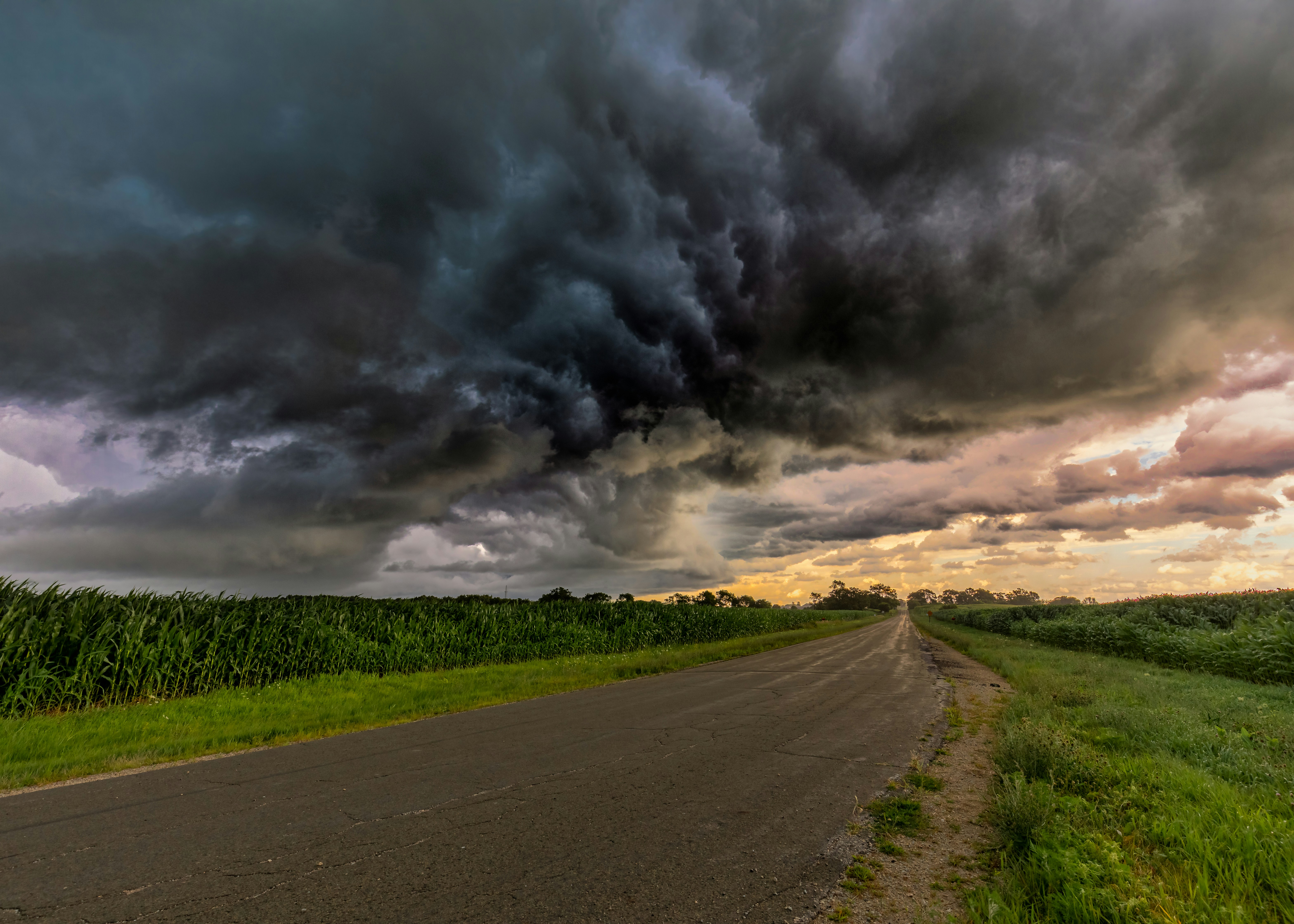 Storm clouds rolling over homes